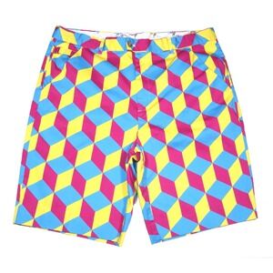 Royal and Awesome Geometric 3D‎ Cube Golf Shorts Mens Size 40